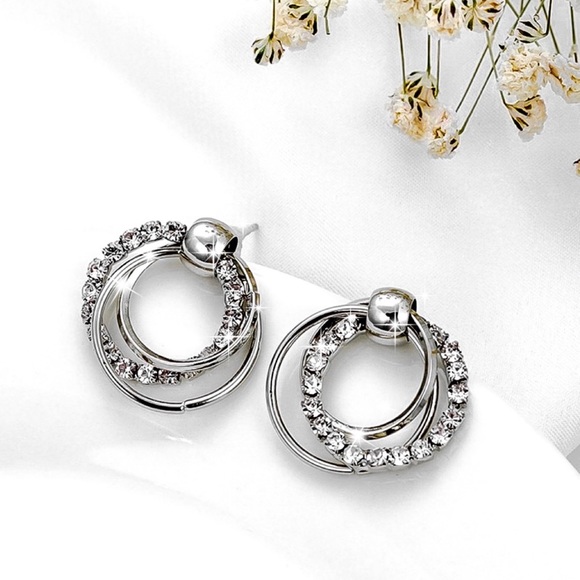 Any 2/$20! Silver Triple CZ Ring Stud Earrings - Picture 4 of 9